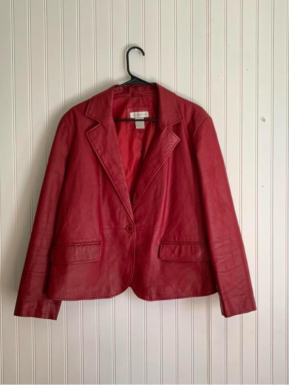 Red 100% Leather Blazer Jacket XL